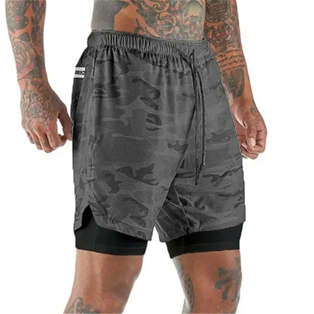 2 In 1 Mens Training Gym Fitness Sport Style Shorts