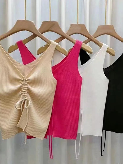 Modern Texture: Tie-Front Ruched-Knit Sleeveless Crop Top
