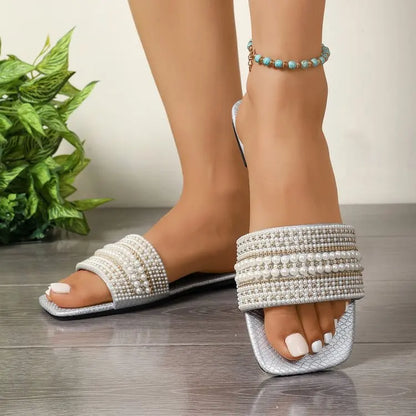 2025 Women S Luxury Bohemian Sandals Beaded Rhinestone Flat Roman Beach Shoes