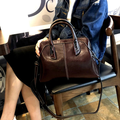 Genuine Leather Buckle Handle Handbags
