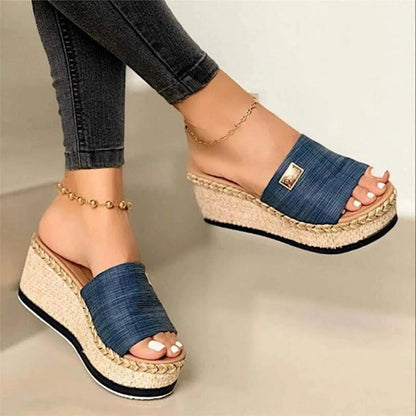 Ladies Crystal Wedges High Heel Sandals Summer Shoes With Thick Sole Diamond Platform Mules Slippers For Women