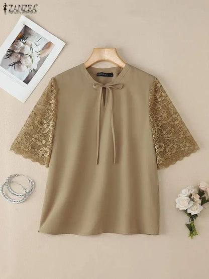 Zebra Stripe Bandage Blouse Elegant Korean Fashion For Women