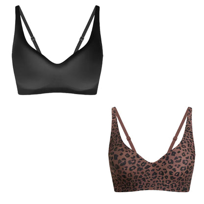 Seamless Sexy Deep V Bralette For Women Leopard Print Push Up Wireless Tank Top Lingerie