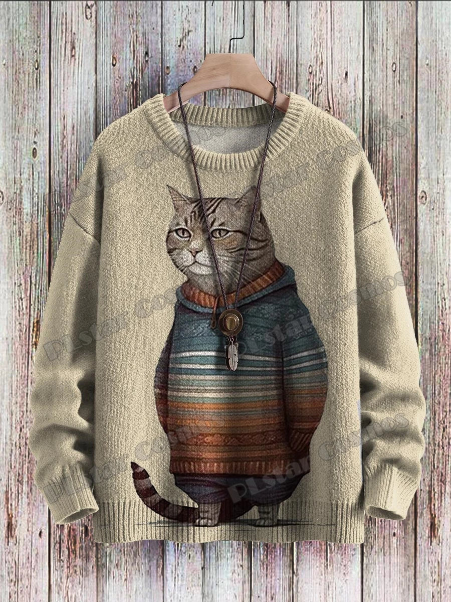 Vibrant Ukiyo-e Cat Sweater for Cozy Sunset Walks