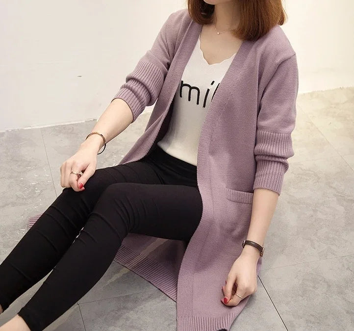 V-Neck Long Knit Cardigan for Women – 2025 Y2K Harajuku Style