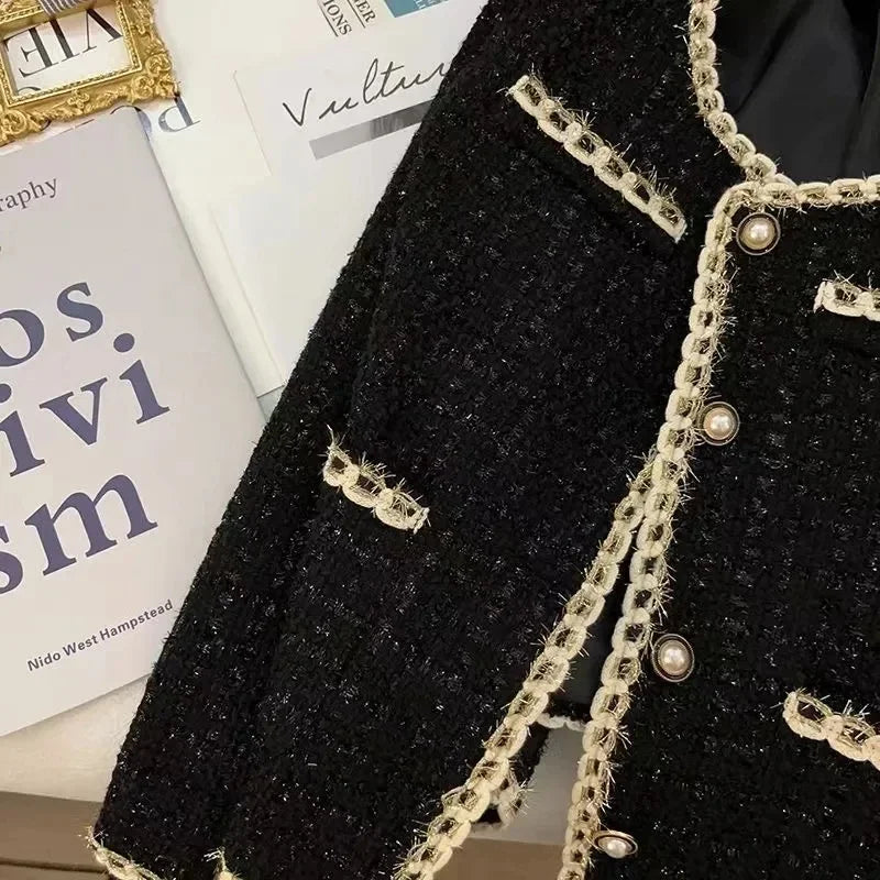 Round Neck Tweed Jacket for Effortless Elegant Office Chic Street Style