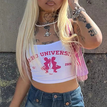 Y2k Women S Crop Vest Top Harajuku Sleeveless Letter Print Grunge Goth Corset T Shirt Korean Aesthetic Sexy Tee For Girls