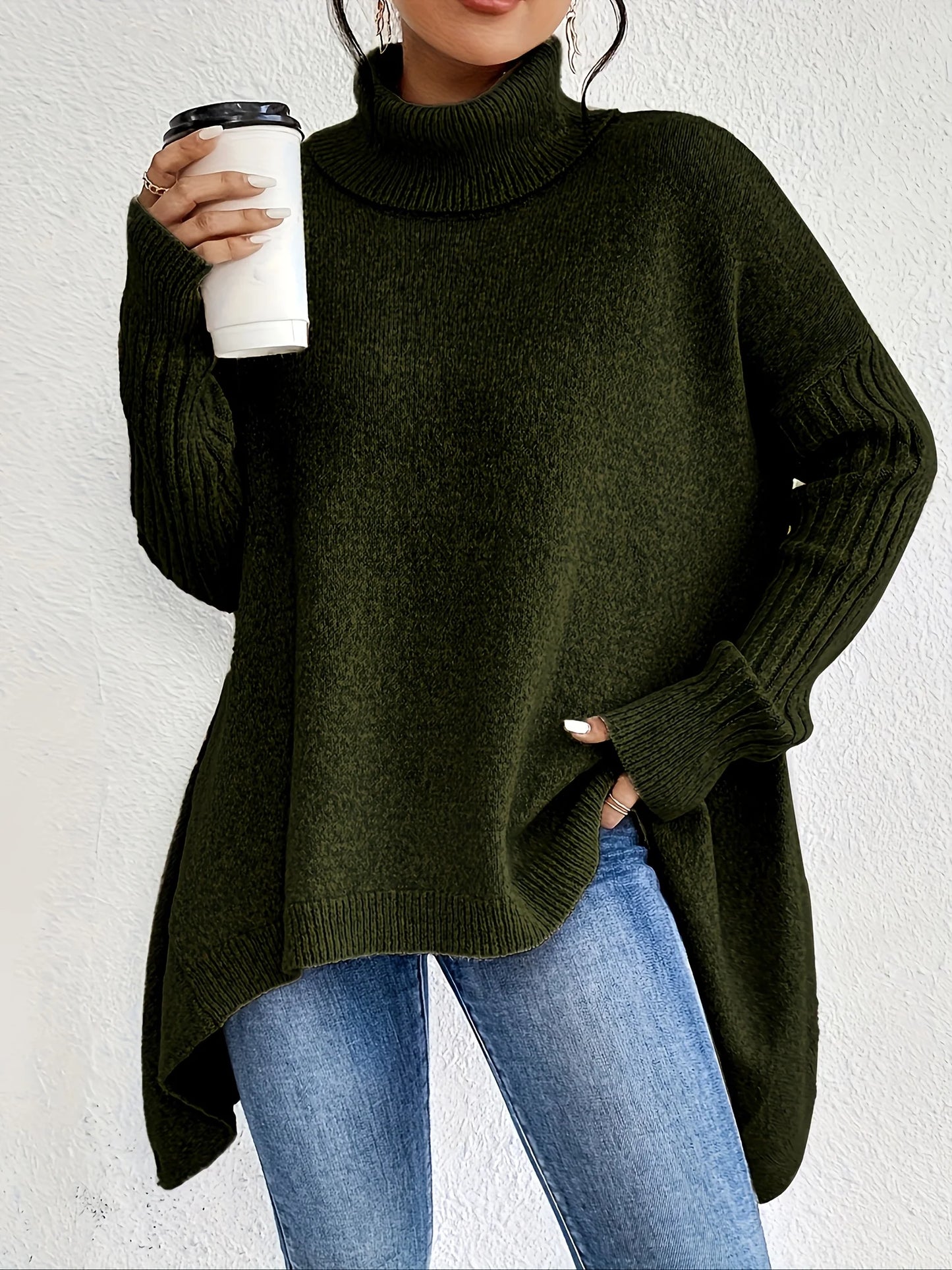 Women Soft Plain Turtleneck Sweaters