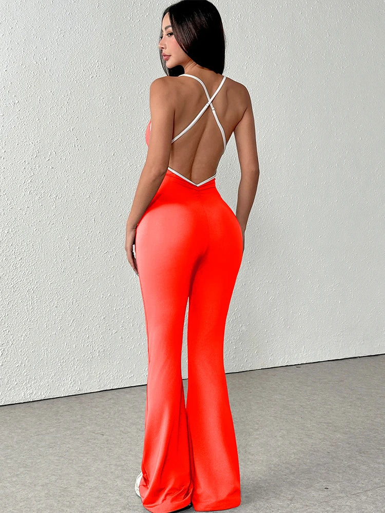 Contemporary Bold: Skew-Collar Lace-Up Slim Jumpsuit