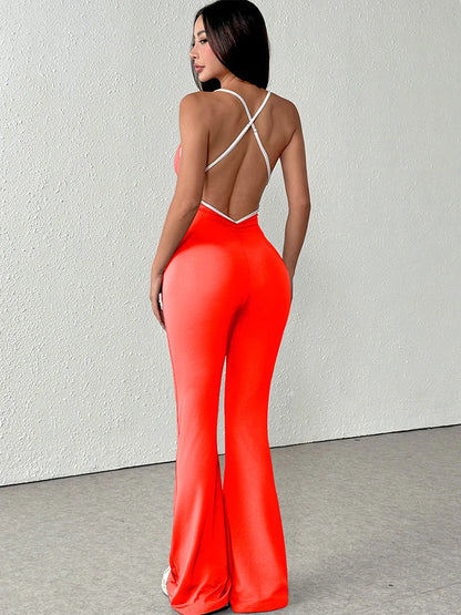 Contemporary Bold: Skew-Collar Lace-Up Slim Jumpsuit