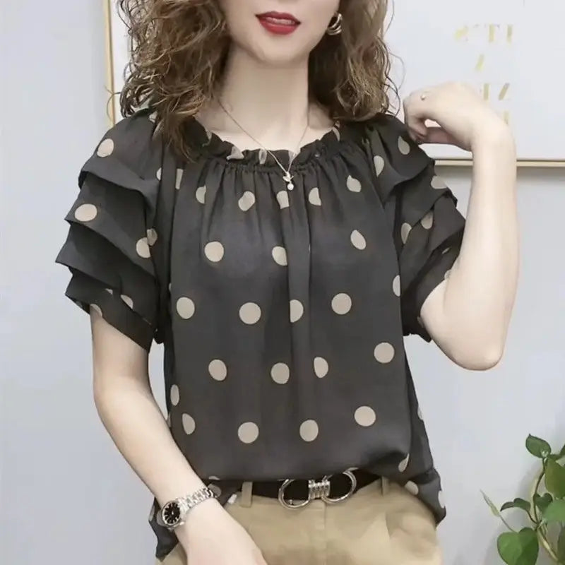 Chic 2023 Autumn Womens Print Shirt Puff Sleeve Elegance For The Office