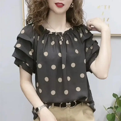 Chic 2023 Autumn Womens Print Shirt Puff Sleeve Elegance For The Office