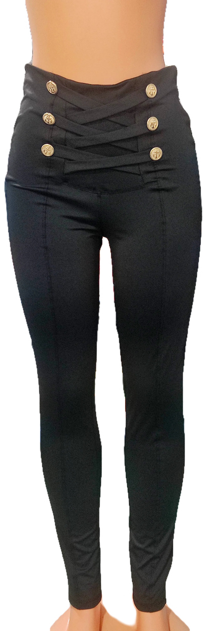 High Waist Cross Line Design Skinny Pants