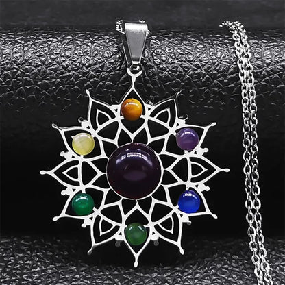 Sacred Geometry 7 Chakra Metatron Heart Necklace