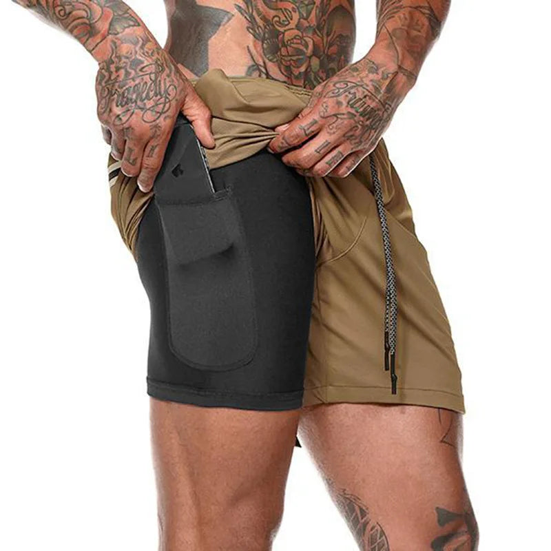 2 In 1 Mens Training Gym Fitness Sport Style Shorts