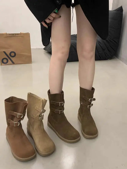 Buckle Decoration Slip On Comfortable Simple Winter Boots For Women