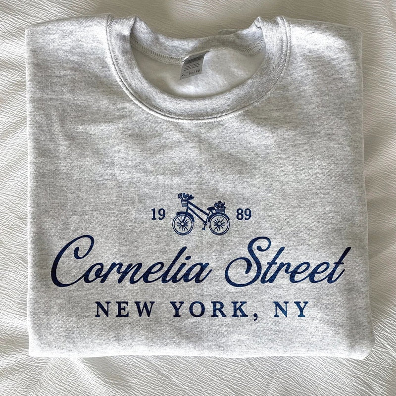 New York Cornelia Street Letters Printed Vintage Style Sweatshirts