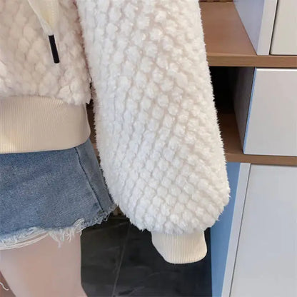 Embroidered Sheep Hooded Sweatshirt Autumn Winter Imitation Lamb Wool Plush Hoodie For Women