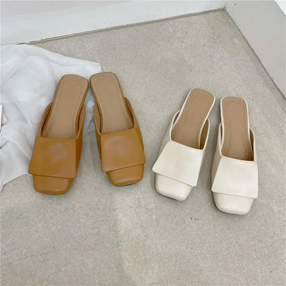 Super Cool Creative Style Leather Low Heel Flat Slippers For Women