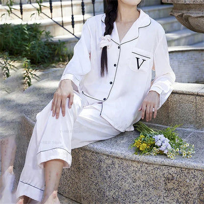 Womens Satin Pajama Set 2 Piece Star Print Loungewear With Lapel Shirt Elastic Waist Pants