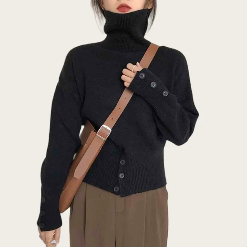 Solid Turtleneck Long Sleeve Pullover For Women