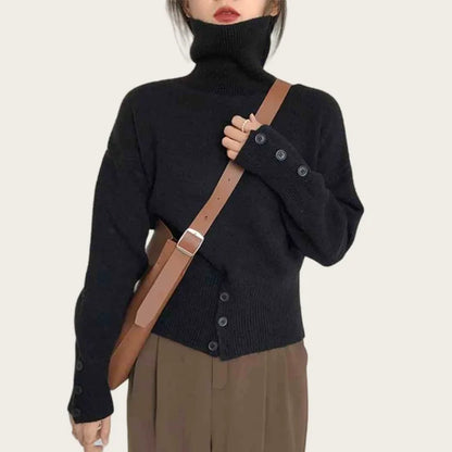 Solid Turtleneck Long Sleeve Pullover For Women