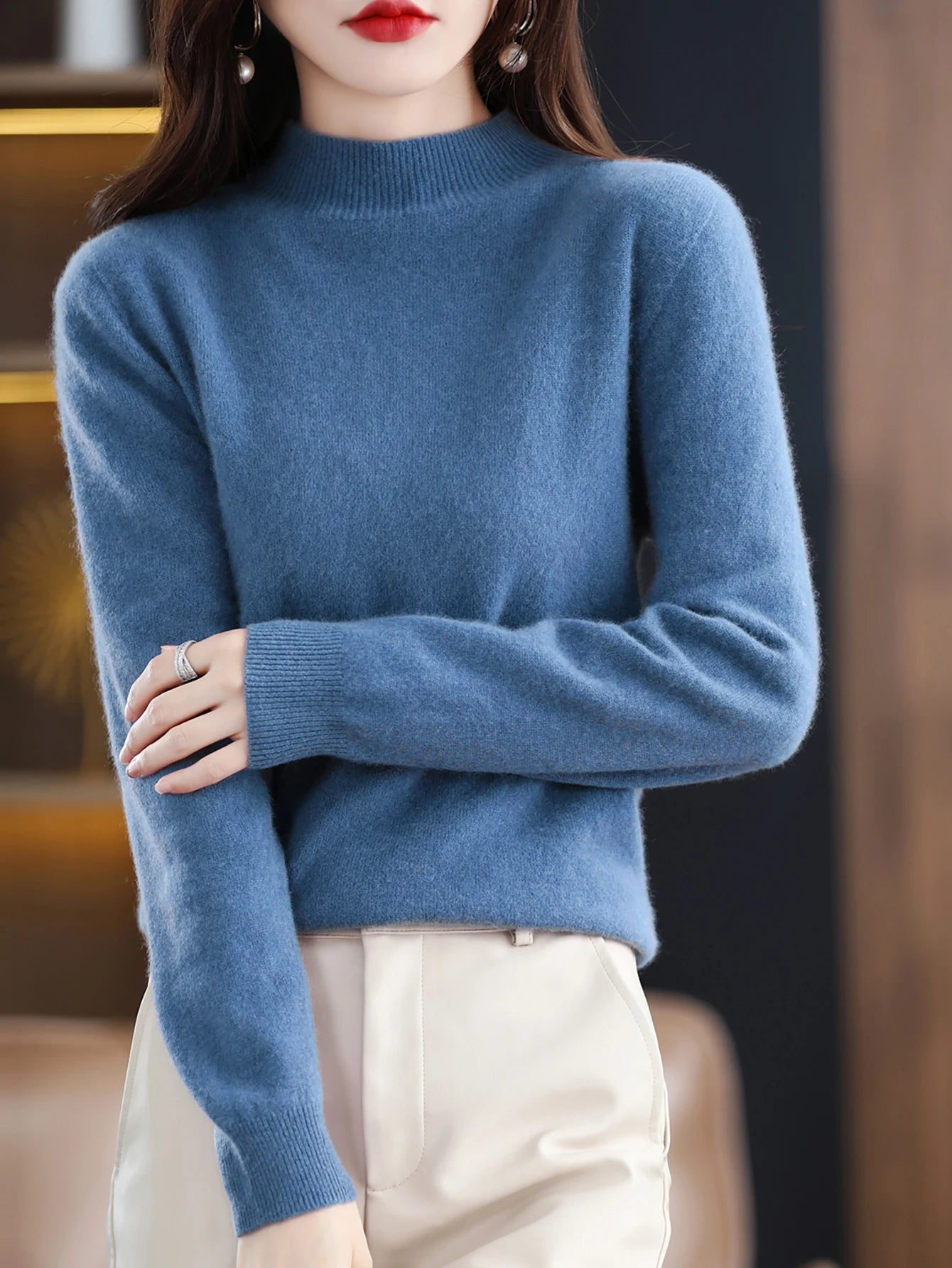 2025 Womens 100 Pure Wool Cashmere Sweater Turtleneck Pullover Loose Fit High Neck Knit Top For Autumn Winter Large Size