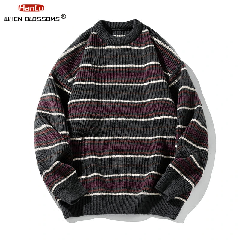 Elegant Vintage Style Knitted Striped Men S Sweaters