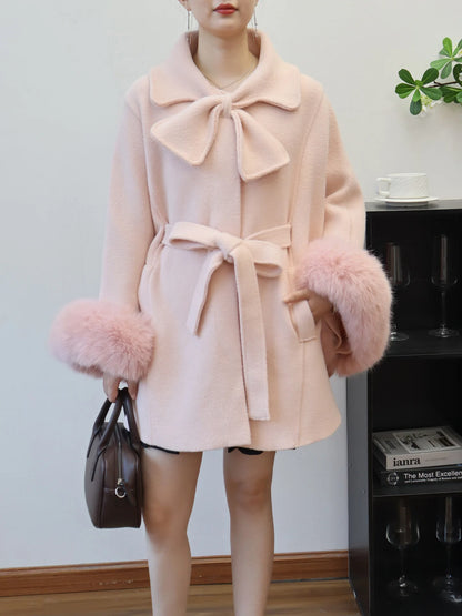 Lace-Up Wool-Blend Cape Coat – Elegant Autumn Winter Overcoat for Women