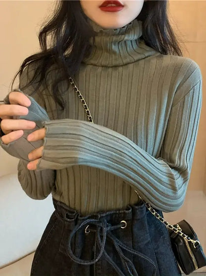 Womens Regular Style Black White Turtleneck Winter Sweaters