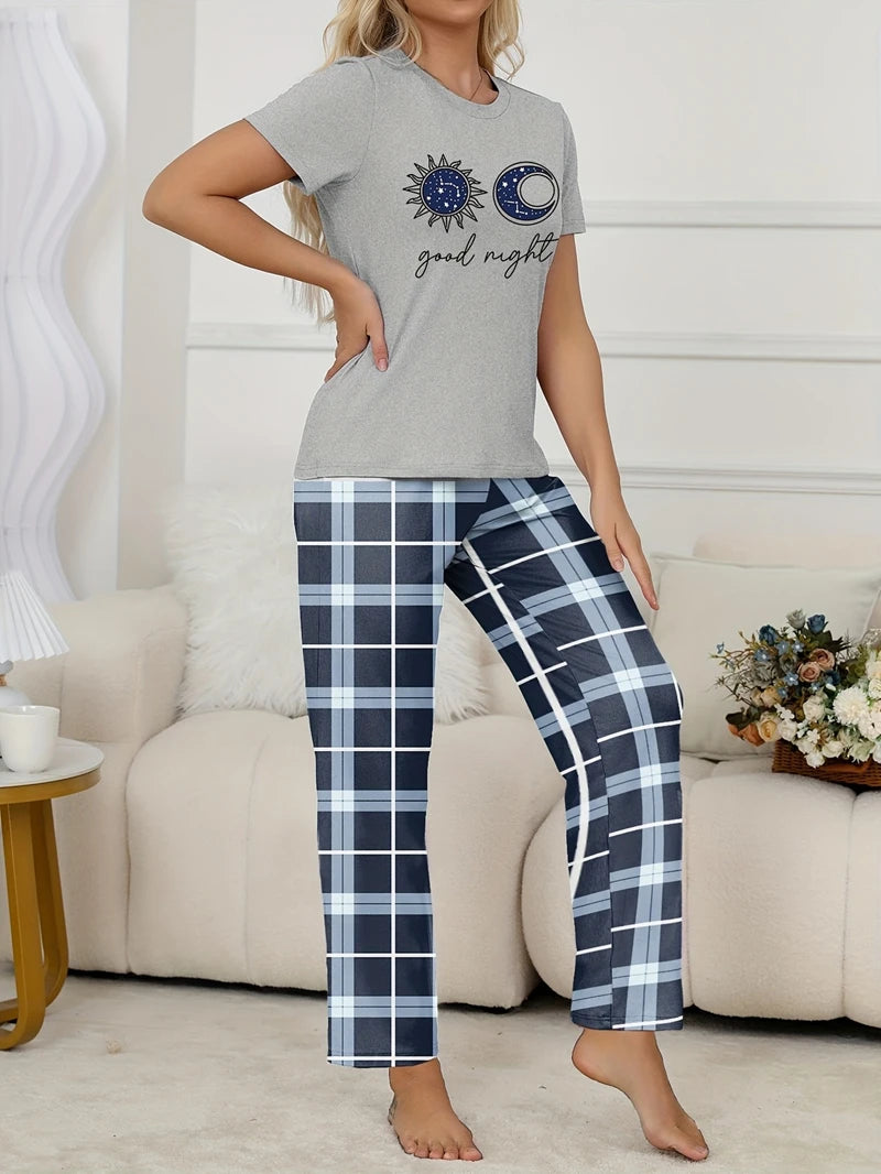 Fall Winter Pajama Set Casual Long Sleeved Top Wide Legged Shorts Comfortable Waffle Sleepwear Loungewear