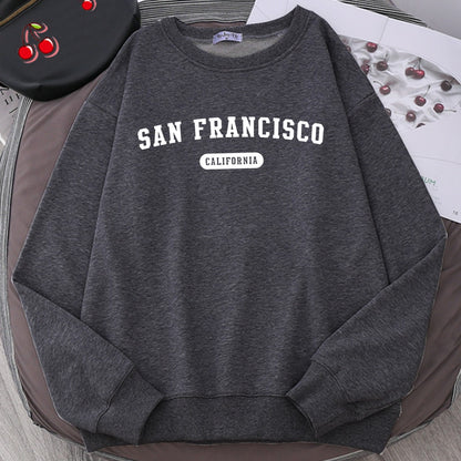 Men's San Francisco Letter Print Sweatshirt – Casual Hooded Loose Crewneck Pullover, Autumn Fleece Streetwear