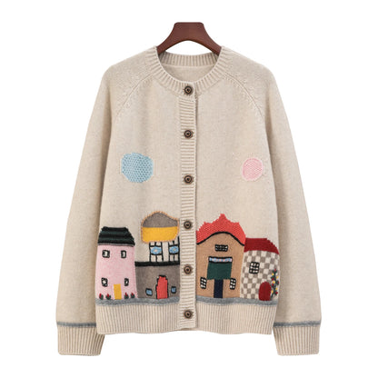 Elevated Warmth: High-Neck Cashmere Knitted Cardigan