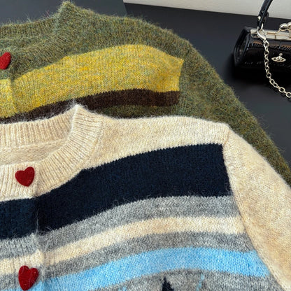 All Green Striped Cool Winter Cardigan Sweaters For Women