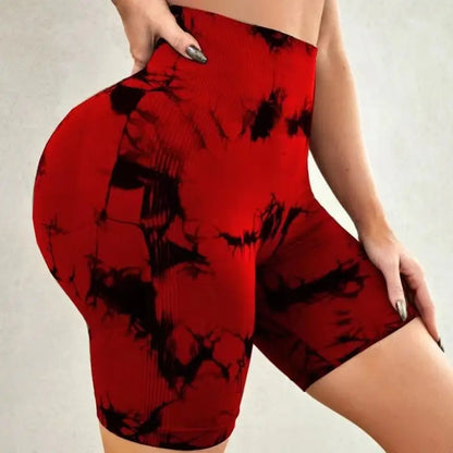 Womens Seamless Tie Dye Push Up Yoga Fitness Shorts