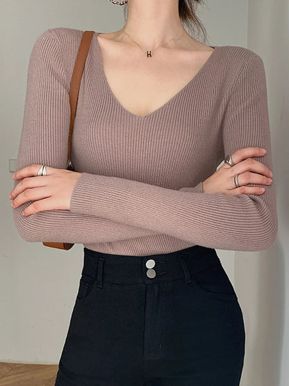Spring Style V Neck Half Sleeved Knitted Thin Sweater
