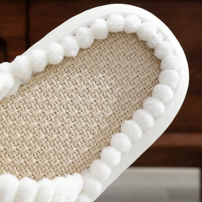 Open-Toe Cross Band Linen Soled Indoor Slippers For Winter