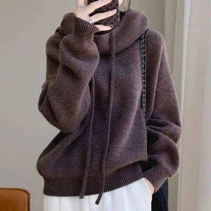 High Neck Hooded Sweatshirt Dress Chic Office Pullover For Women