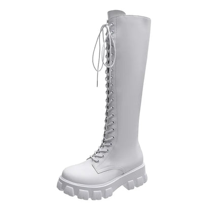 Women’s High Ankle Boots 2025 – Lace-Up PU Leather Platform-Free Casual Winter Autumn Shoes