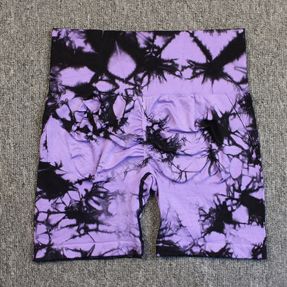 Womens Seamless Tie Dye Push Up Yoga Fitness Shorts