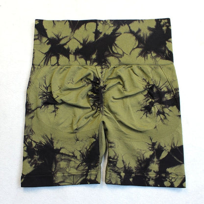 Womens Seamless Tie Dye Push Up Yoga Fitness Shorts