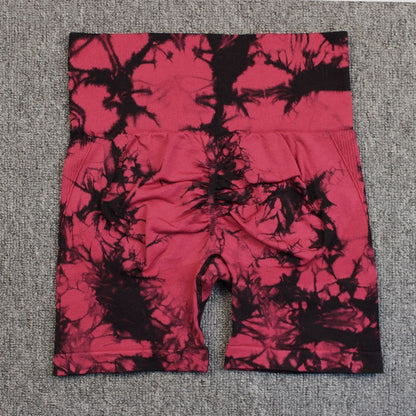 Womens Seamless Tie Dye Push Up Yoga Fitness Shorts