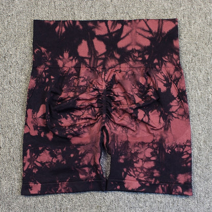 Womens Seamless Tie Dye Push Up Yoga Fitness Shorts