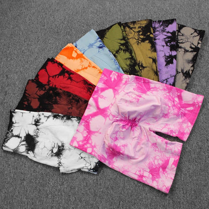 Womens Seamless Tie Dye Push Up Yoga Fitness Shorts