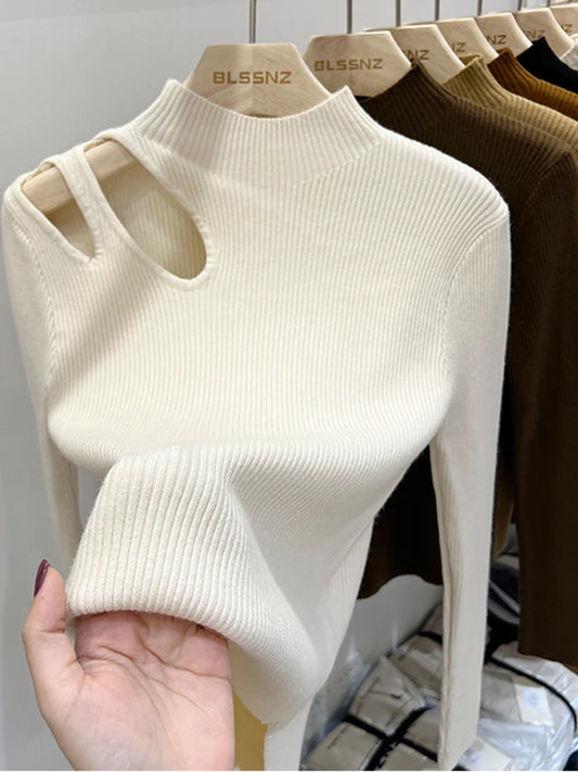 Women Turtleneck Open Shoulder Sweaters