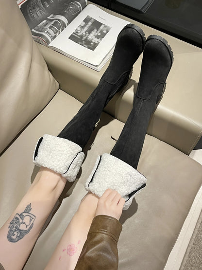 2024 Modern Knee-High Suede Boots: Square Heel, Winter Shoes for Women