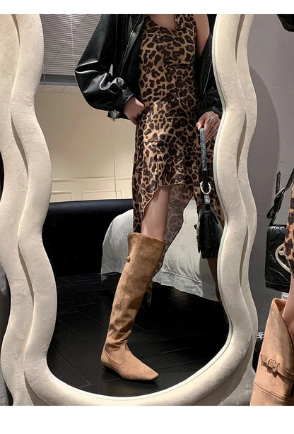 Long Knee High Suede Designer Zipper Winter Boots For Women