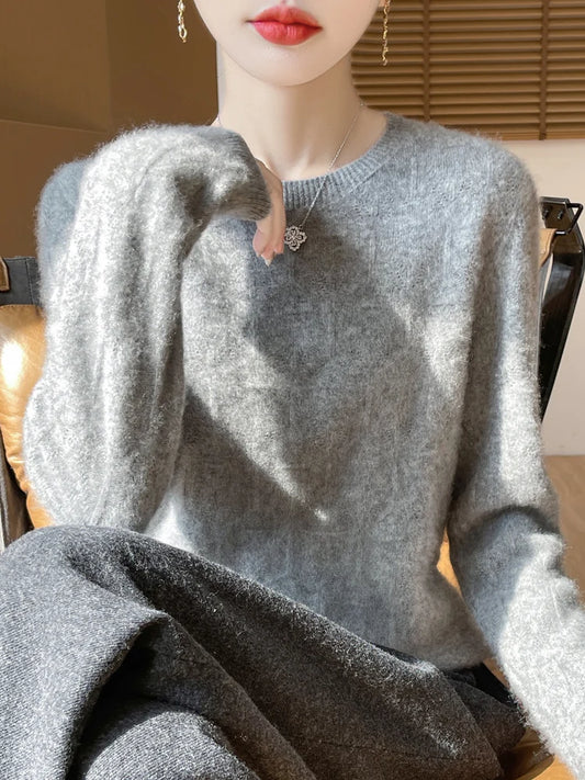 Women S Autumn Winter Sweater Temperament Commuter Round Neck Hollow Out Knit Top Pullover For Women