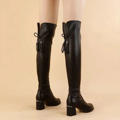 Over The Knee Elastic Leather Long Boots For Women