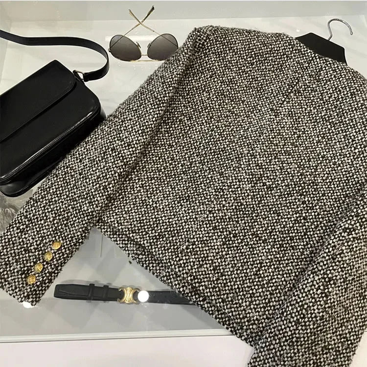 Korean-Style Tweed Top Coats – Slim Single-Breasted Coat for Women